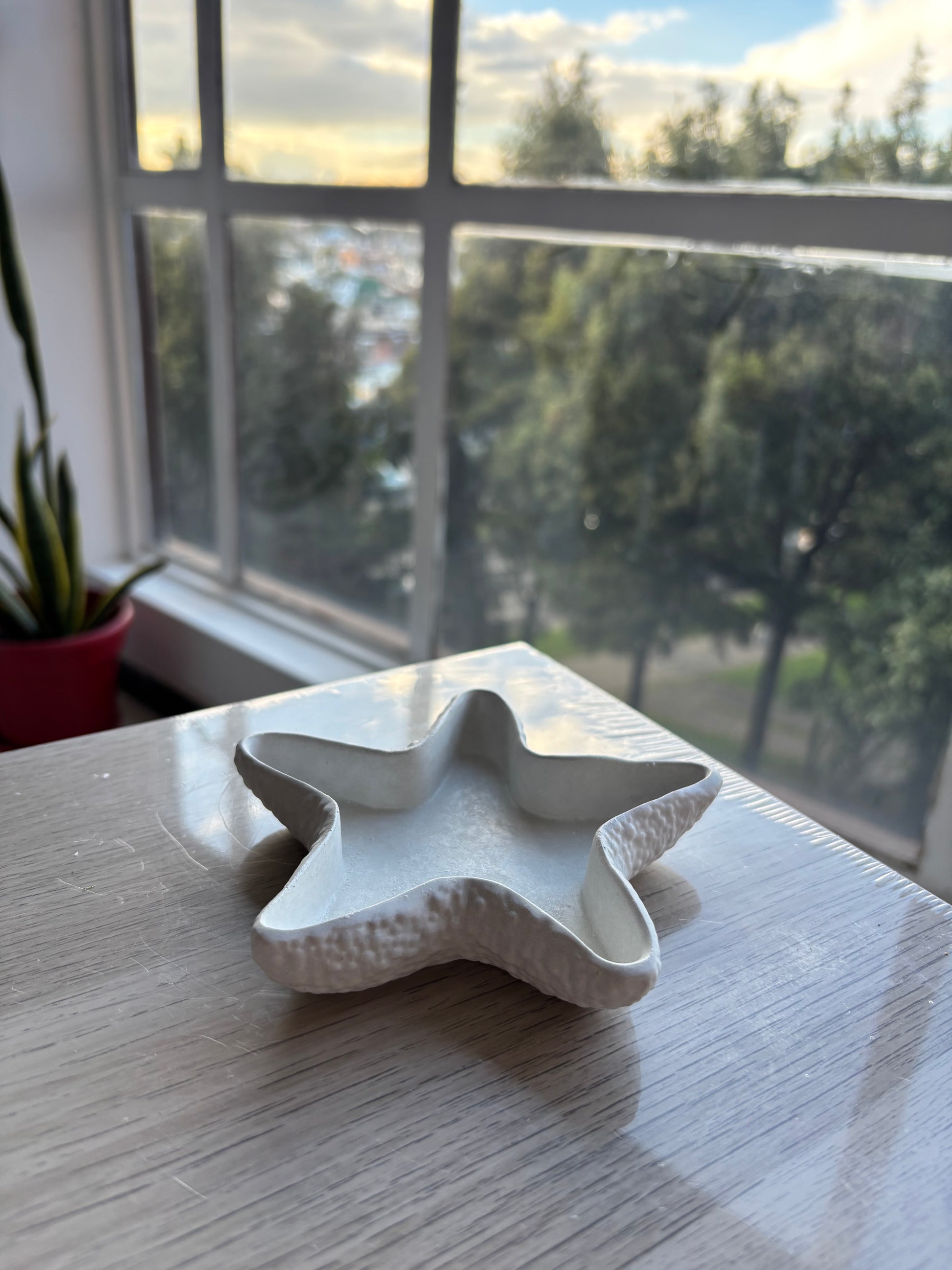 Recipiente en cemento para velas forma de estrella