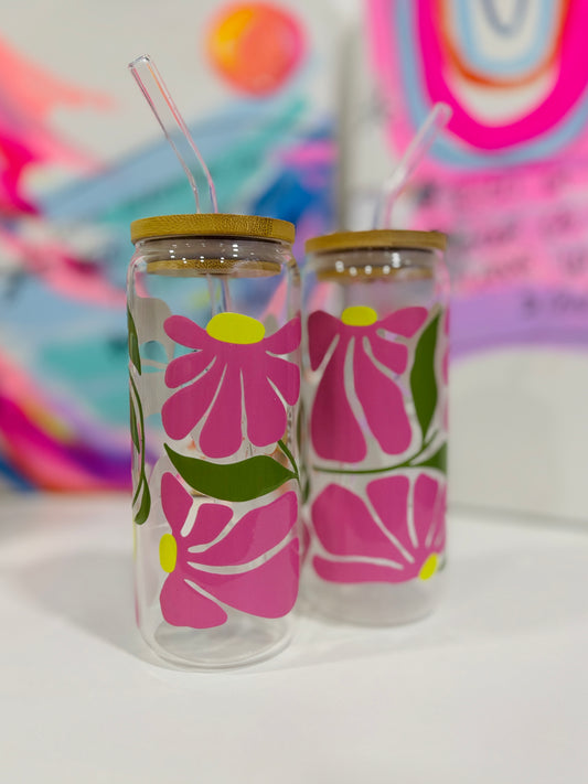 Termo floral con tapa en bambú